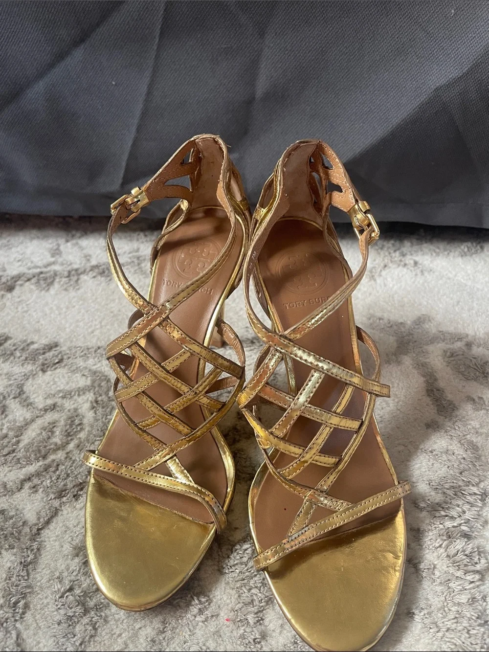 Tory Burch Gold Strappy High-Heel Sandals size 7 women